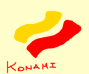 Red Robbon and Yellow Logo - Konami yellow and red ribbon logo - Drawception