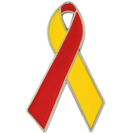 Red and Yellow Ribbon Logo - Red and Yellow Awareness Lapel Pin | Awareness Pins | PinMart | PinMart