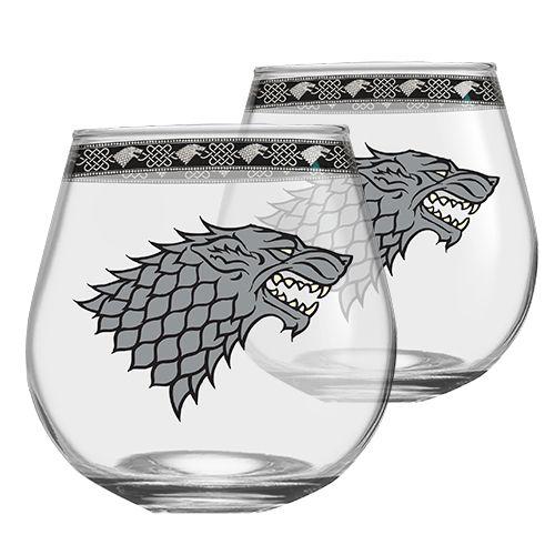 Globe- Shaped Logo - GOT Game Of Thrones Set of 2 globe shaped glasses Stark House Logo