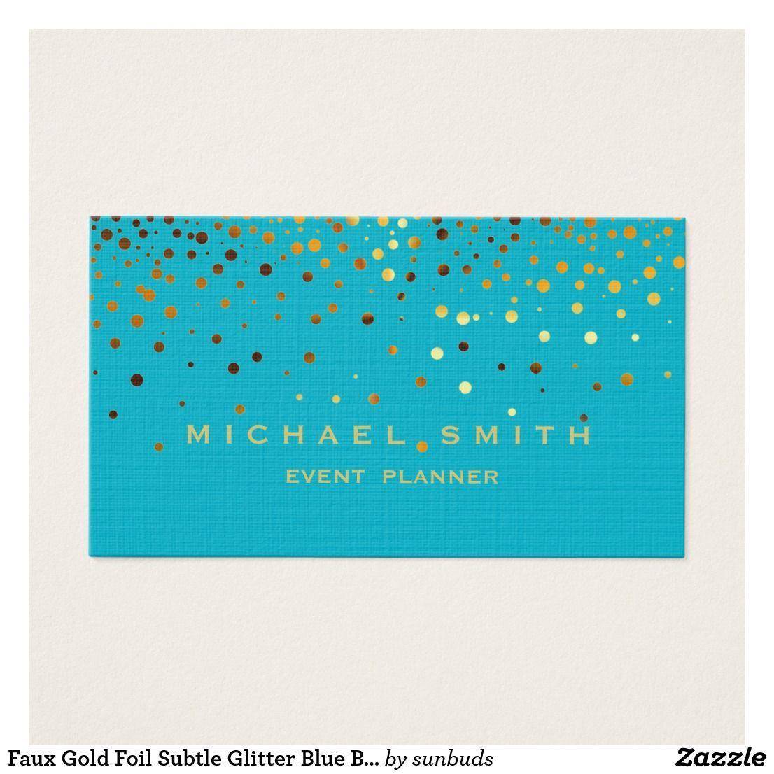 Subtle Glitter Logo - Faux Gold Foil Subtle Glitter Blue Business Card. Zazzle Business