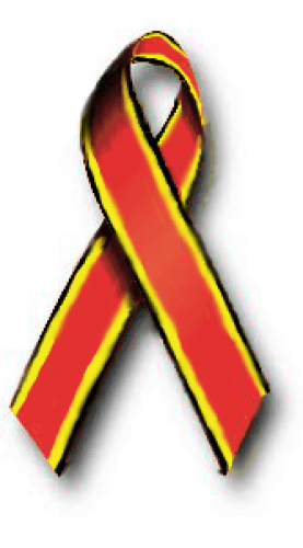 Red and Yellow Ribbon Logo - red with yellow and black stripes ribbon