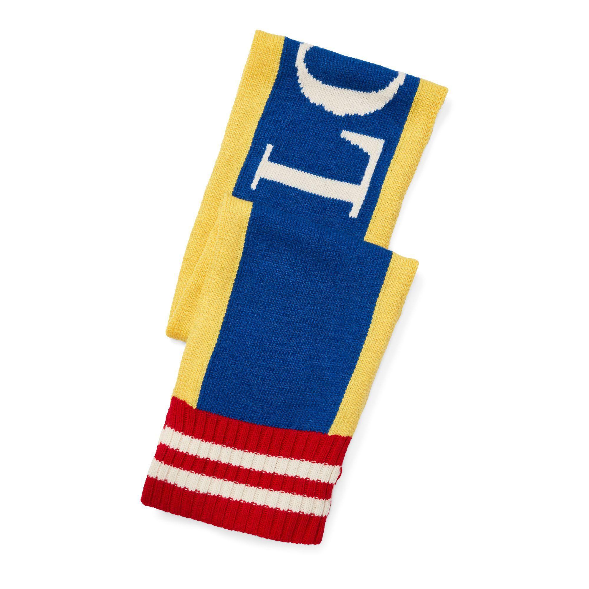 Blue and Yellow Stripe Logo - Lyst - Polo Ralph Lauren Striped Logo Scarf in Blue for Men