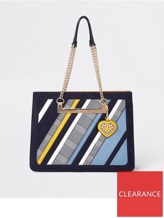 Blue and Yellow Stripe Logo - River Island Stripe Chain Handle Tote Bag - Blue | very.co.uk