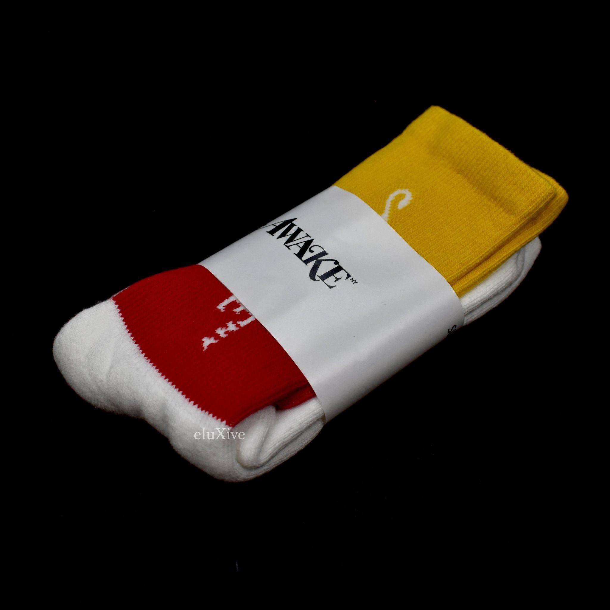 Yellow Stripe Logo - Awake NY - Red / Blue / Yellow Stripe Logo Knit Crew Socks – eluXive