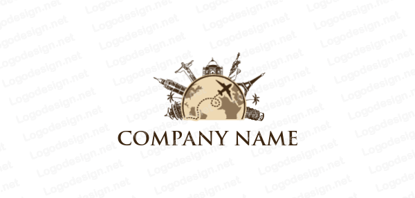 Famous Globe Logo - famous landmarks on globe with airplane | Logo Template by ...