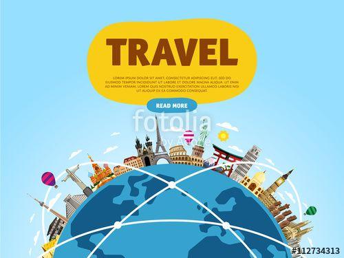 Famous Globe Logo - Travel the world. Monument concept. Landmarks on the globe. Tourism ...
