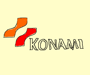 Red Robbon and Yellow Logo - Konami yellow and red ribbon logo - Drawception