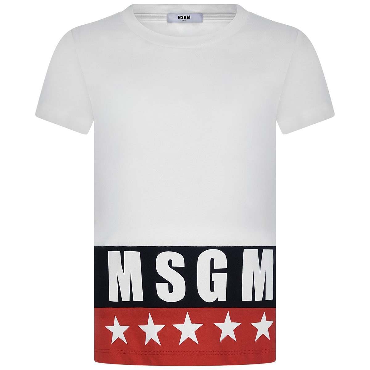 White and Red Star Logo - MSGM Boys White & Red Star Logo Top