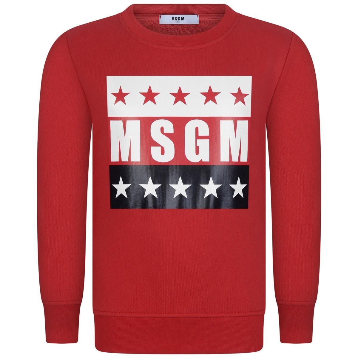 Boy Looking at Star Logo - MSGM Boys Red Star Logo Sweater