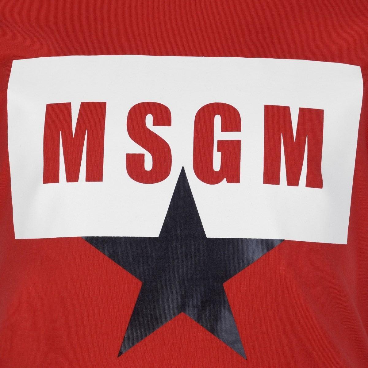Boy Looking at Star Logo - MSGM Boys Red Star Logo Print Top