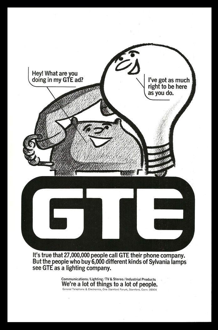 General Telephone Company Logo - GTE 1977 Ad General Telephone Electronics Light Bulb Lamp Lighting