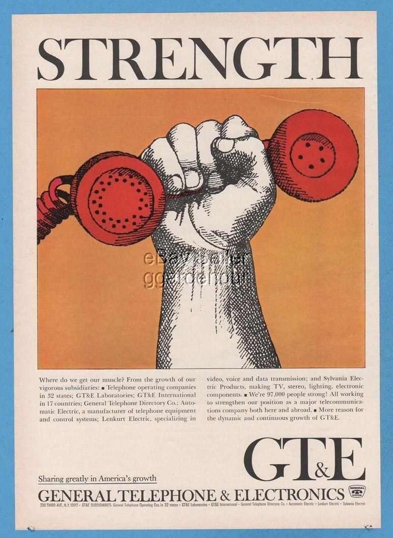 General Telephone Company Logo - GTE General Telephone Electronics STRENGTH art print phone ad