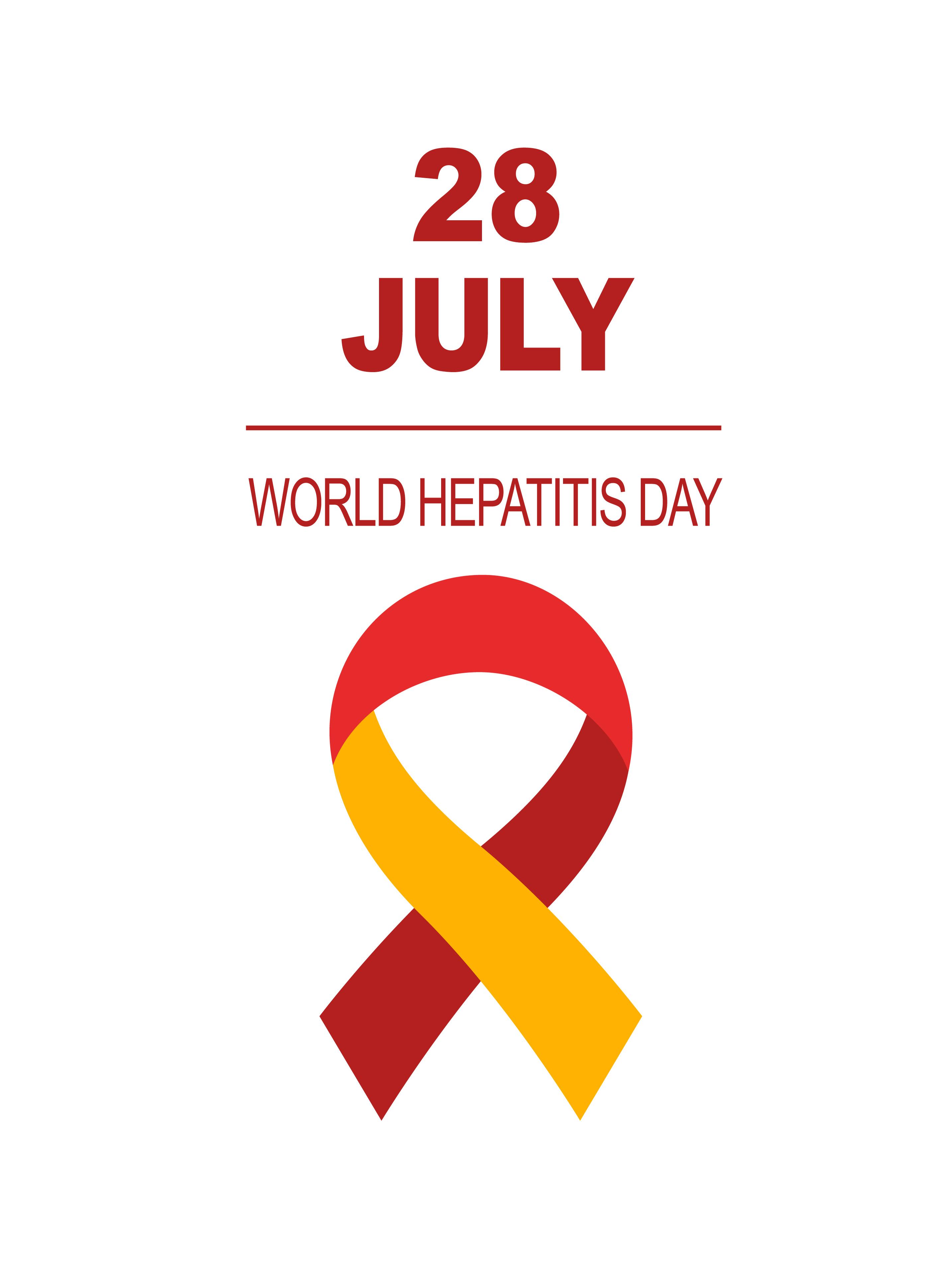 Red and Yellow Ribbon Logo - World Hepatitis Day vector card with red yellow ribbon 28 july text