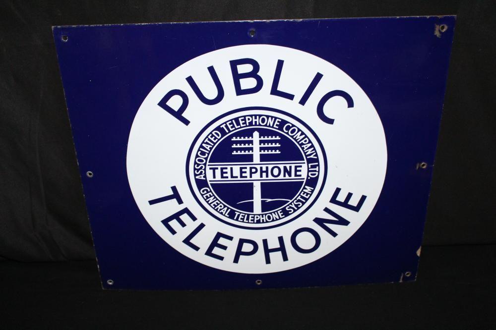 General Telephone Company Logo - PORCELAIN ASSOCIATED PUBLIC TELEPHONE CO SIGN