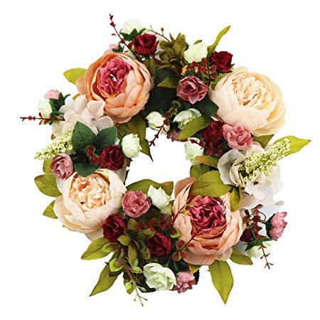 Green Petal Flower Company Red Logo - SIncek Spring Flower Wreath Green Red Pink: Amazon.co.uk: Kitchen & Home