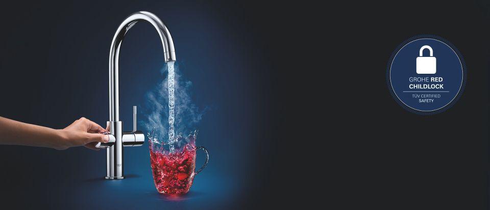 Red and Blue Water Logo - New GROHE Red: Kettle hot water on demand | GROHE