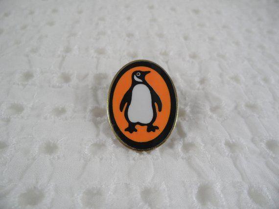 Penguin in Orange Oval Logo - Cute Penguin Oval Shape Pin | Etsy