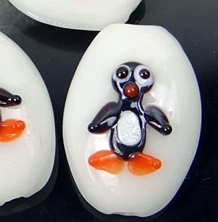 Penguin in Orange Oval Logo - Amazon.com: Lampwork Handmade Glass Penguin Oval Pendant Beads (4 ...