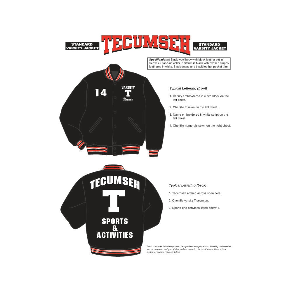 Tecumseh High School Logo - Tecumseh High School Varsity Jacket. Trophy Sports Center