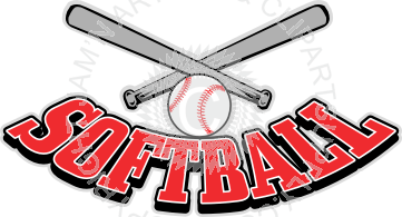 Crossed Bats and Softball Logo - Softball with crossed bats