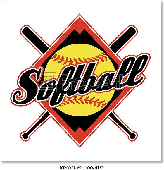 Crossed Bats and Softball Logo - Free art print of Softball design. Softball design with crossed bats