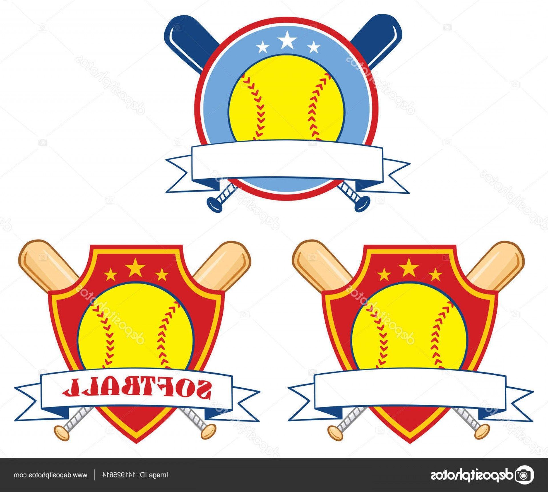 Crossed Bats and Softball Logo - Stock Illustration Yellow Softball Over Crossed Bats