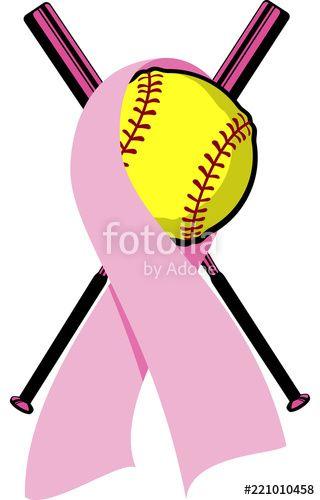 Crossed Bats and Softball Logo - Softball wrapped in a pink Breast Cancer Ribbon with crossed bats ...