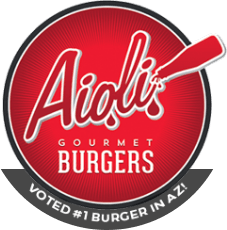 5 Leters Red and Yellow Burger Logo - Voted #1 burger In Arizona! - aioliburger