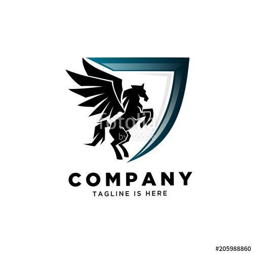 Pegasus Horse Logo - Stand Horse Pegasus Logo With Shield Stock Image And Royalty Free