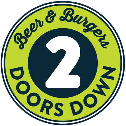 5 Leters Red and Yellow Burger Logo - 2 Doors Down | Burgers & Beer | Seattle, WA
