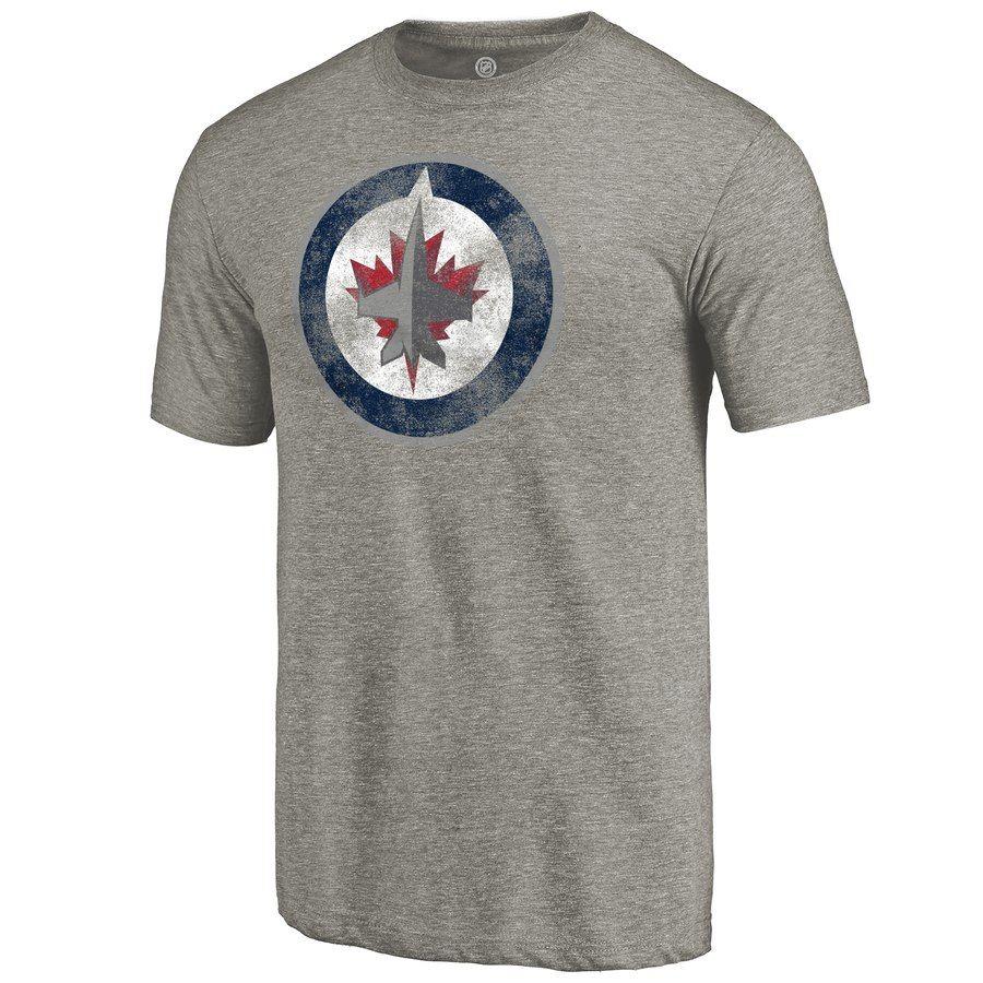 Ash Leaf Logo - Men's Winnipeg Jets Ash Distressed Team Logo Tri Blend T Shirt