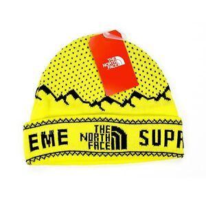 Yellow Mountain Logo - NWT Supreme x The North Face Yellow Mountain Logo Knit Beanie Hat