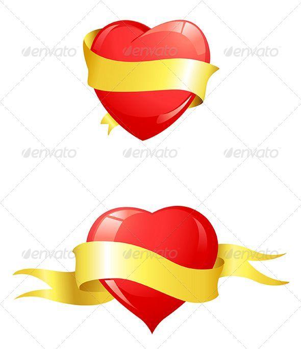 Red and Yellow Ribbon Logo - Glossy Red Hearts with Yellow Ribbon | Vector file, Font logo and Fonts