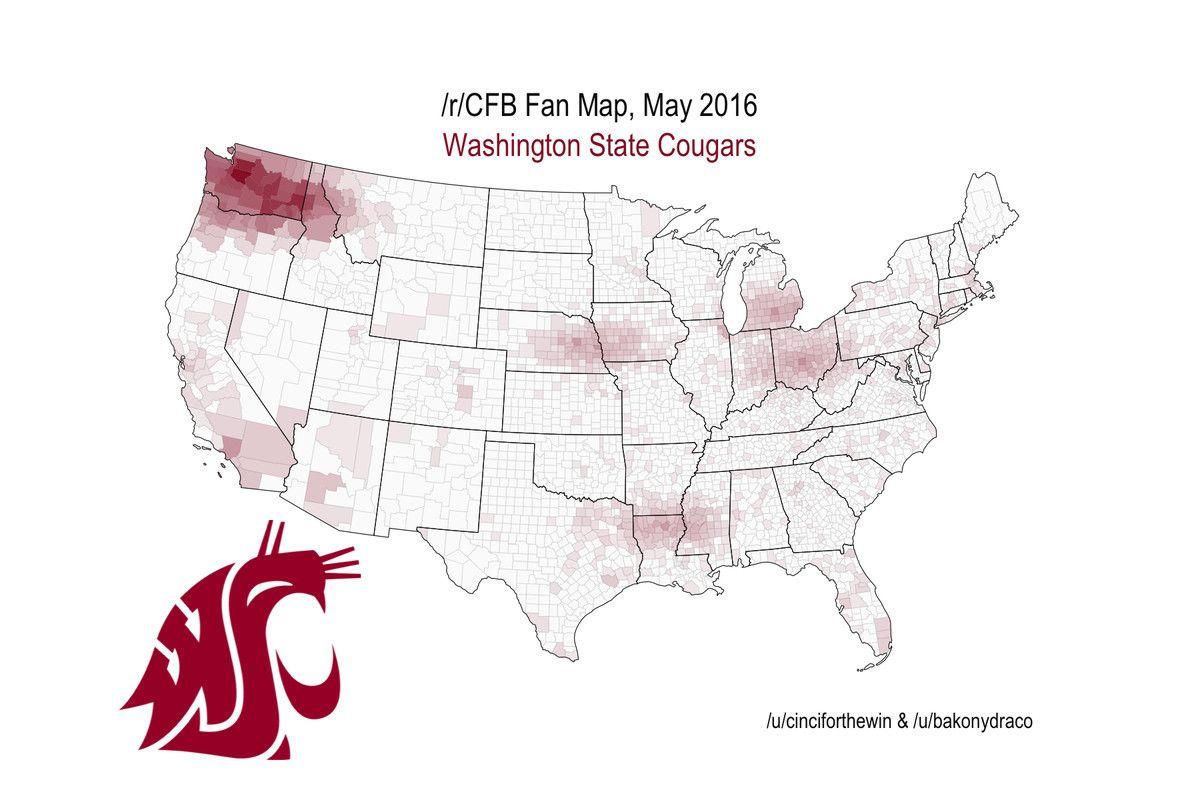 Cool Cougars Logo - Geographic maps of college football fan bases