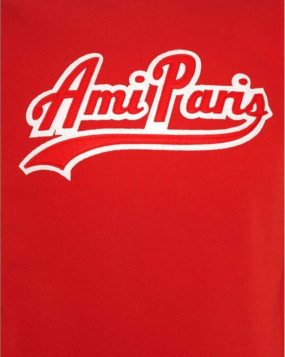 Red Crew Logo - AMI Mens Paris Logo Sweatshirt, Red Crew Neck Sweat