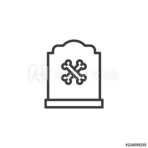 Crossed Bones Logo - Tombstone with crossed bones outline icon. linear style sign for ...