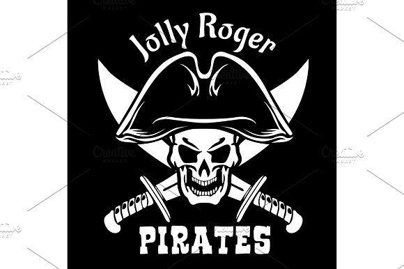 Crossed Bones Logo - Pirates Jolly Roger symbol. Vector poster of skull with pirate eye ...