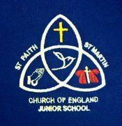 Blue and White E Logo - St Faith and St Martin C of E Junior School - White T-Shirt
