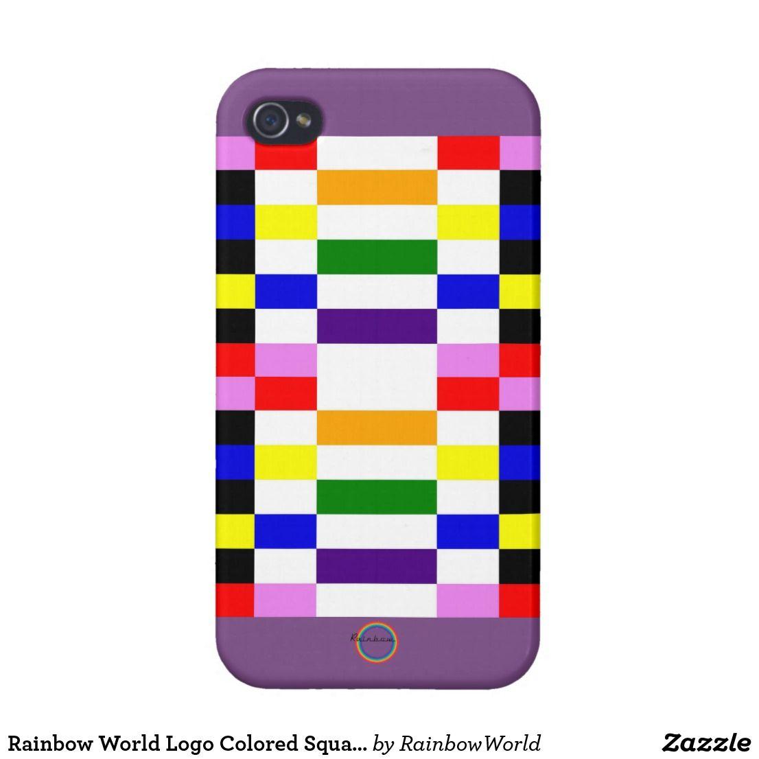 Rainbow Pattern Logo - Rainbow World Logo Colored Squares Pattern Purple Case For iPhone 4