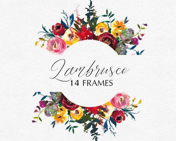 Red White and Yellow Flower Logo - Bordo Watercolor Floral Embellished Frames Clipart Burgundy White ...