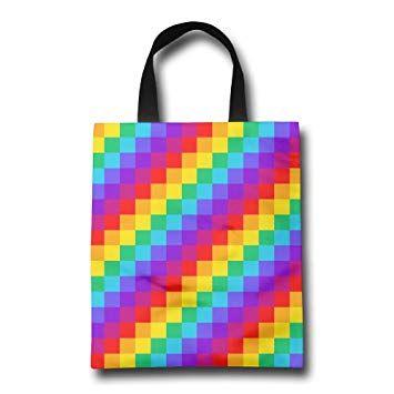 Rainbow Pattern Logo - Miniisoul Rainbow Plaid Logo Pattern Reusable Bag