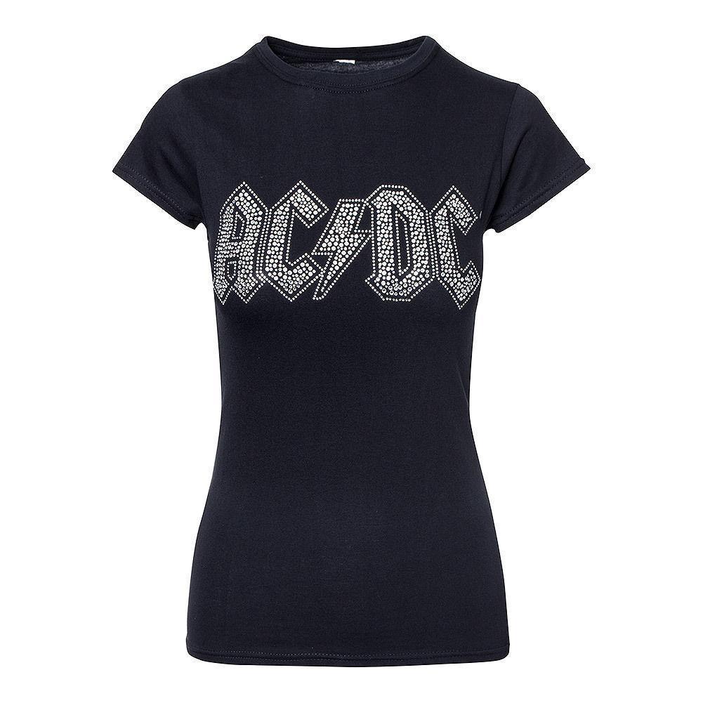 Official AC DC Logo - Official AC DC Diamante Logo Ladies Fitted Black T Shirt With