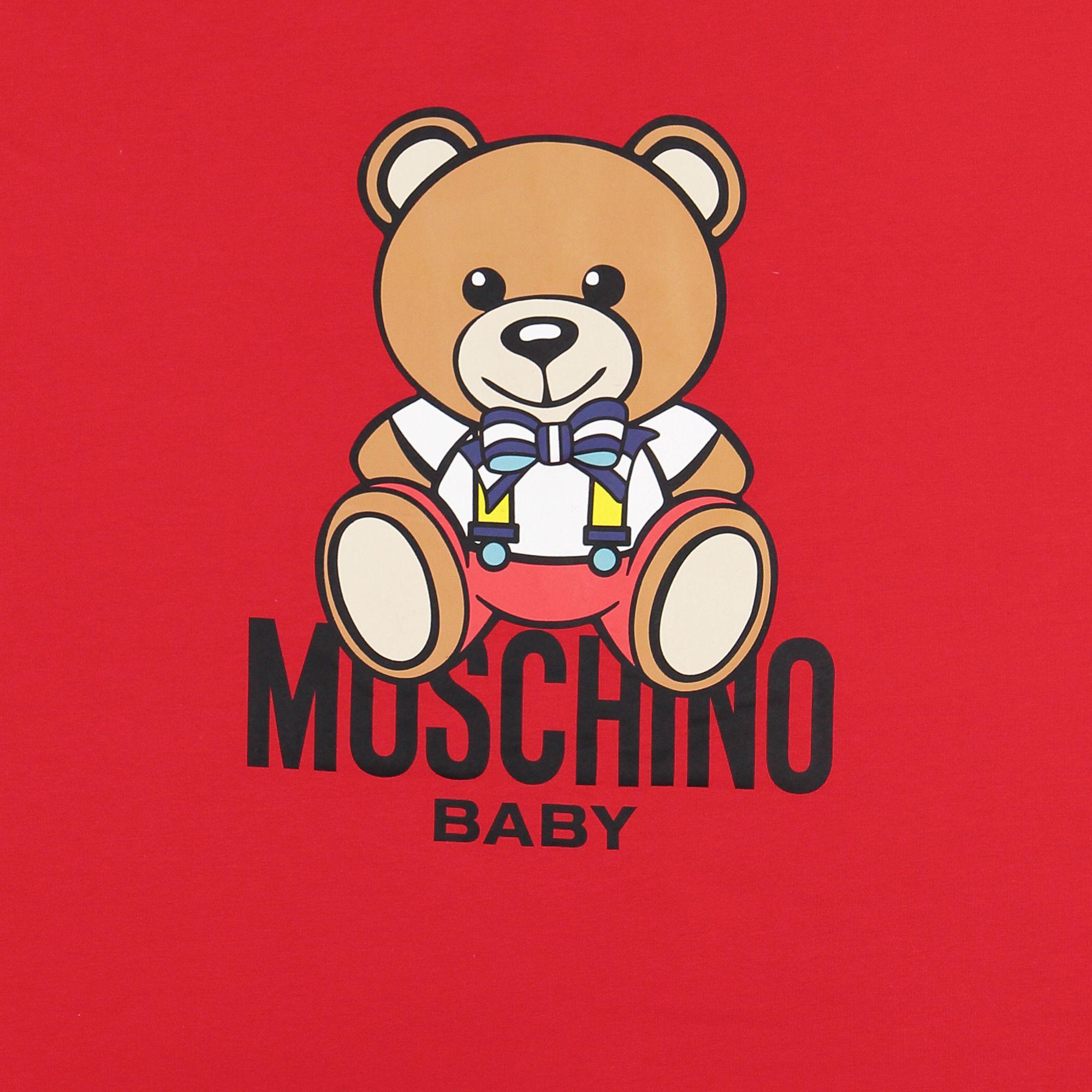 Teddy Bear Logo - Moschino Red Teddy Bear Blanket With Yellow Trim and Logo for Boy Girls