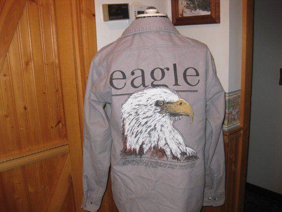 Tan Eagle Logo - vtg tan chamois flannel lg eagle logo back so 80s med free