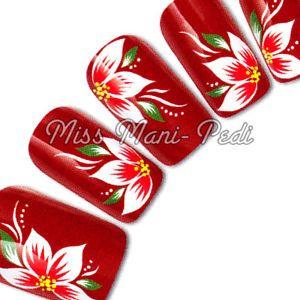 Red White and Yellow Flower Logo - Nail Art Water Decals Stickers Transfers Red White Yellow Flowers