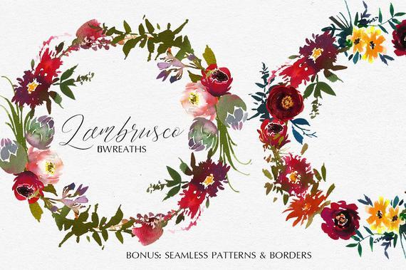 Red White and Yellow Flower Logo - Bordo Watercolor Wreaths Clipart Burgundy White Red Yellow