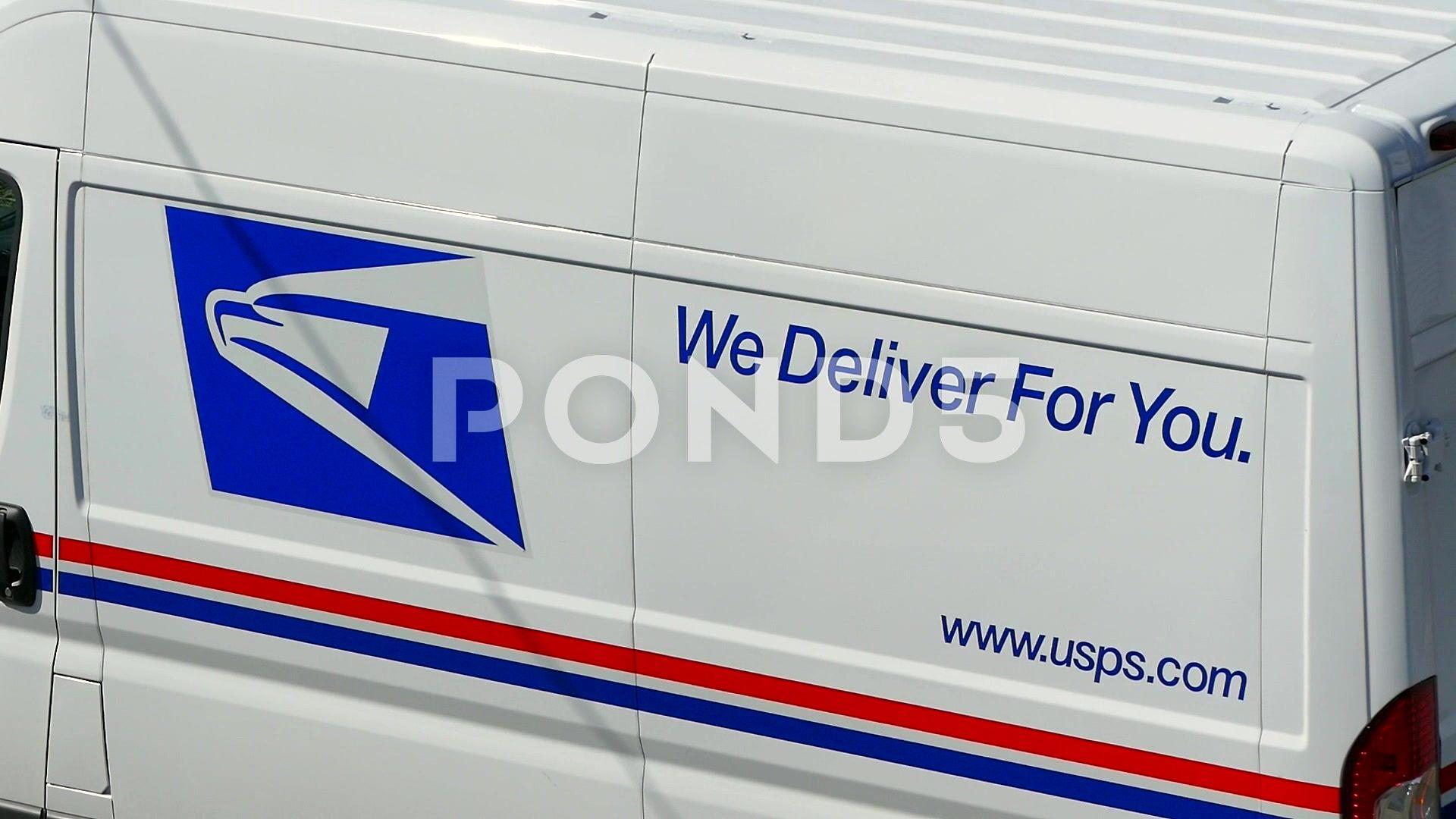 Mail Truck Logo - Post Office truck logo, mail delivery zoom out Footage