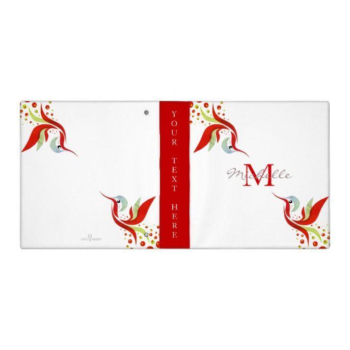 Green and Red Bird Shop Logo - Colorful Watercolor Bird Monogram Personalized 3 Ring Binder