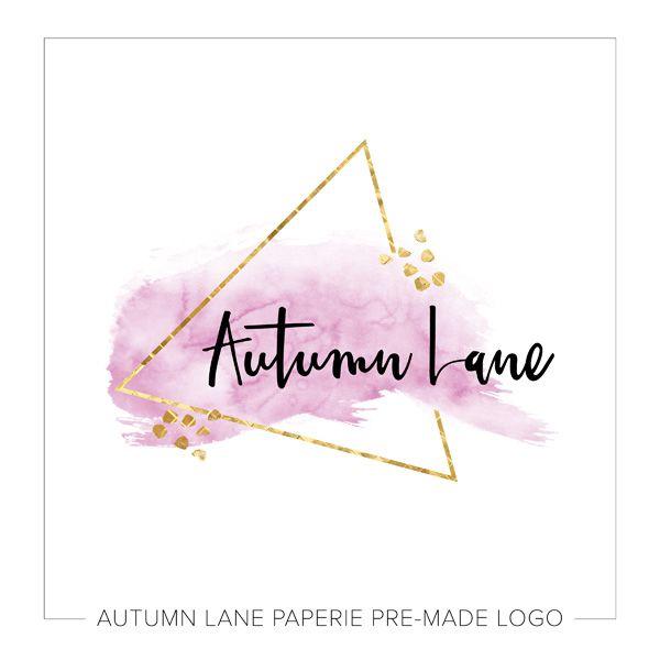 Geometric Triangle Logo - Bright Geometric Pink & Gold Logo I96 | Autumn Lane Paperie