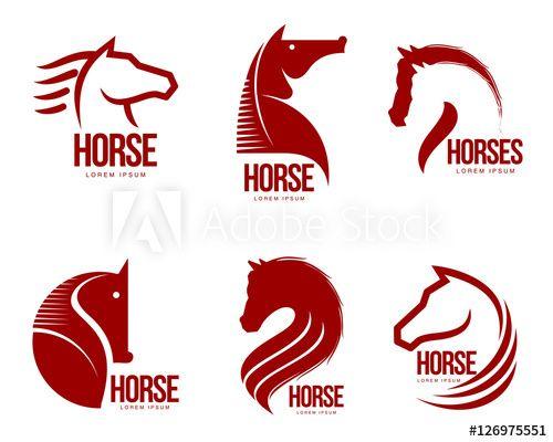 White Race Logo - Set of horse head graphic logo templates, vector illustration